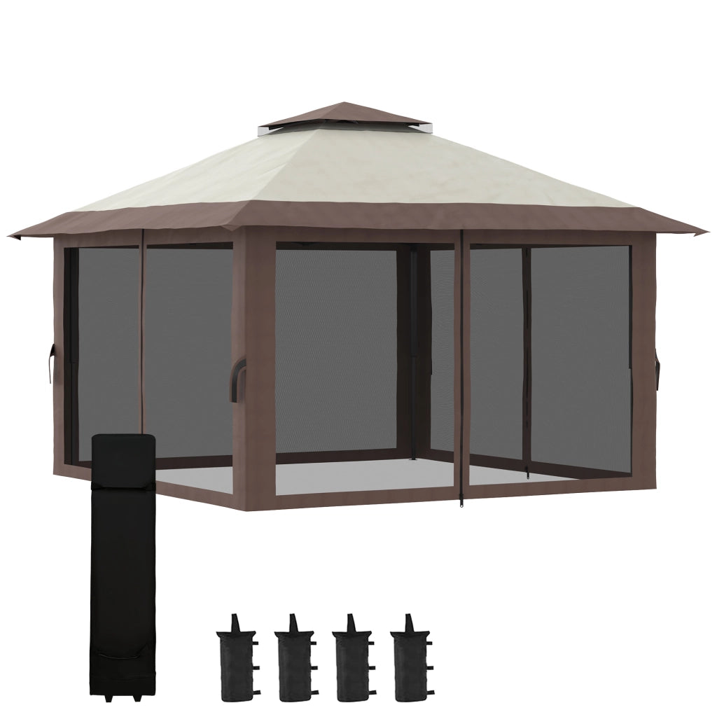 Gazebo pieghevole pop-up con zanzariere 4x4m ¨C Xylo ¨C beige doppio tetto protezione UV50+
