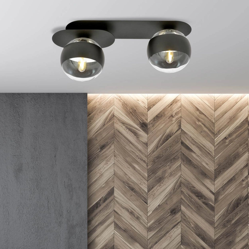 Plafoniera Emibig Plaza 2 luci E14 nera trasparente