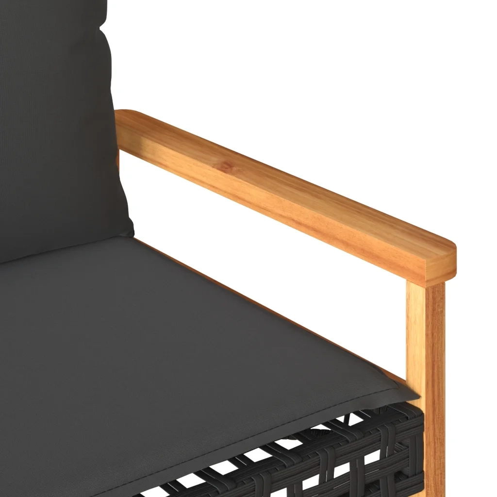 Panca da Giardino con Cuscino Nera in Polyrattan e Legno Acacia 365862