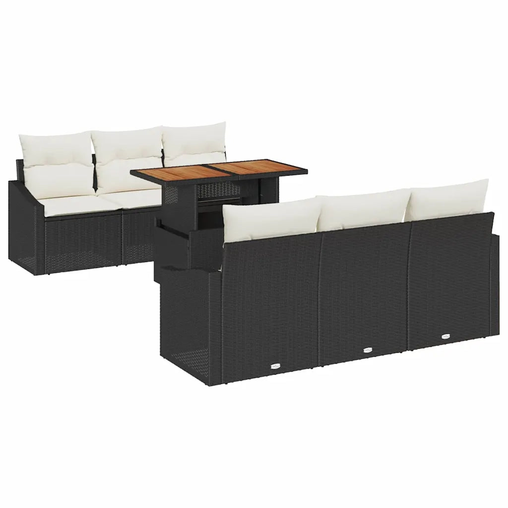 Set Divano da Giardino con cuscino 7 pcs Nero e Crema 3349781