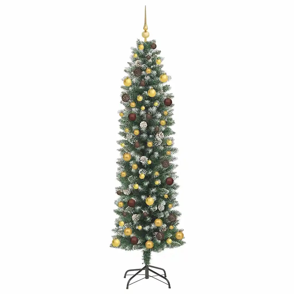 Albero di Natale Artificiale Sottile Verde e Bianco 210 cm 3395302