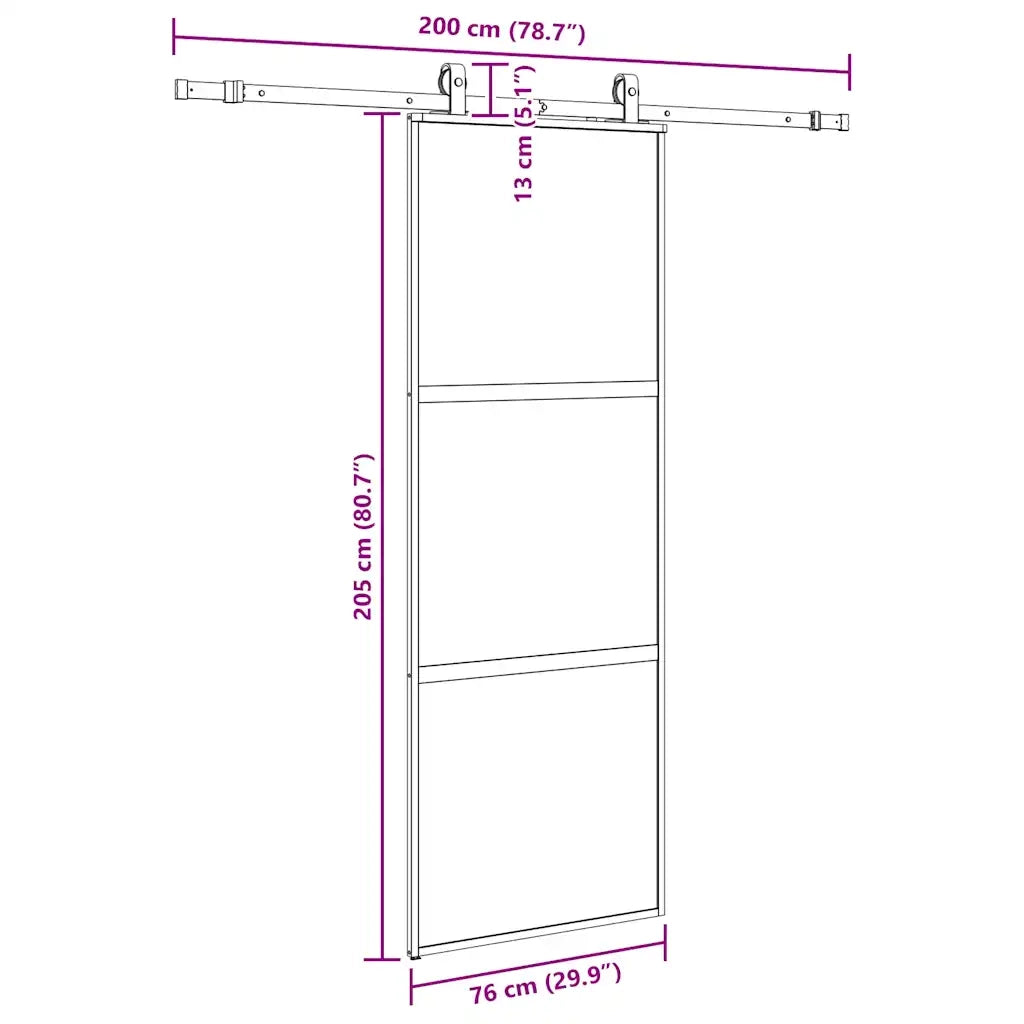 Porta Scorrevole Set Ferramenta Nera 76x205 cm Vetro Temperato 3375877