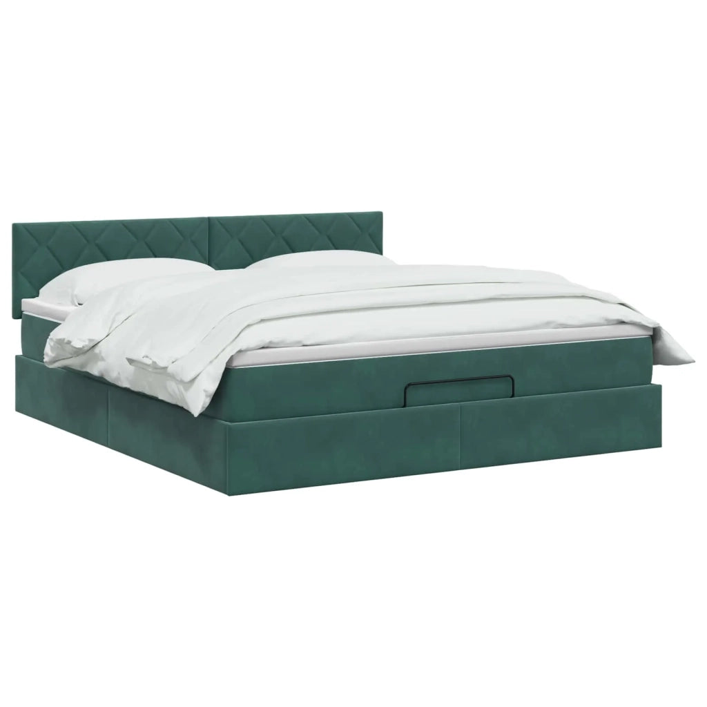 Letto Ottomano con Materasso e LED Verde Scuro 180 x 200 cm 3457230
