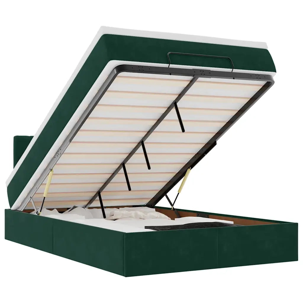 Pouf Letto con Materasso e LED Verde Scuro 120x190cm in Velluto 3312683