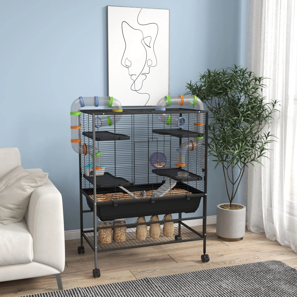 Gabbia per Criceti con Tubi e Accessori ¨C Minimal ¨C Nero 109x82x46