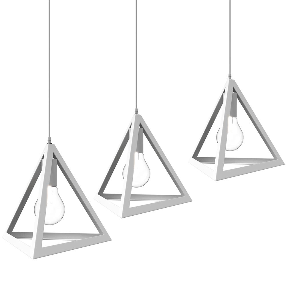 Lampadario Sospensione Piramide 25cm Metallo E27 Design Moderno Bianco