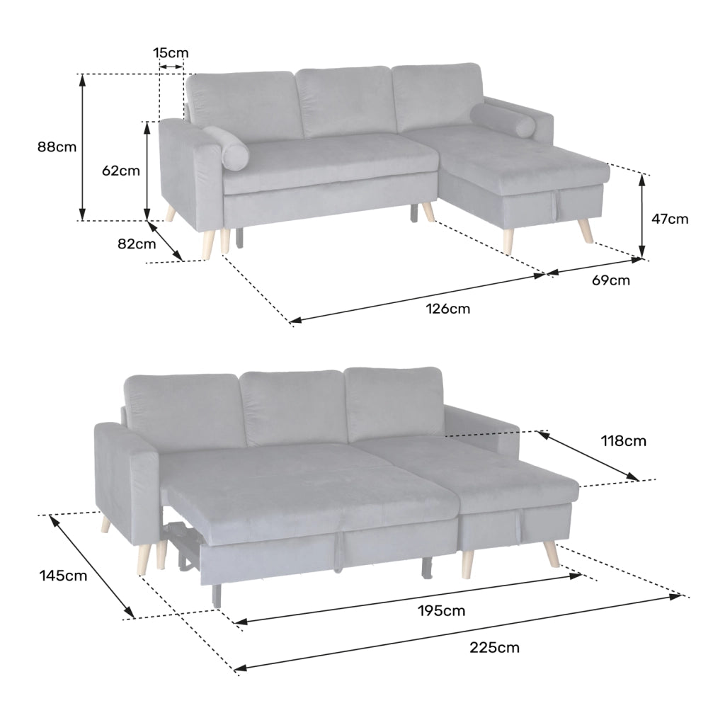 JAMESDivano letto angolare a 3 posti in velluto blu