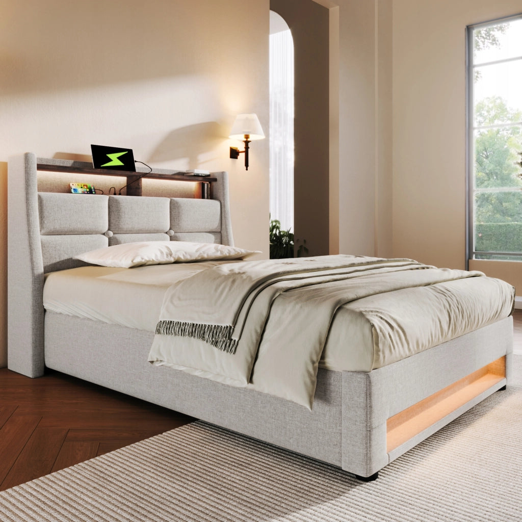 Letto imbottito con USB e LED - Xylo - 90x200 cm con materasso