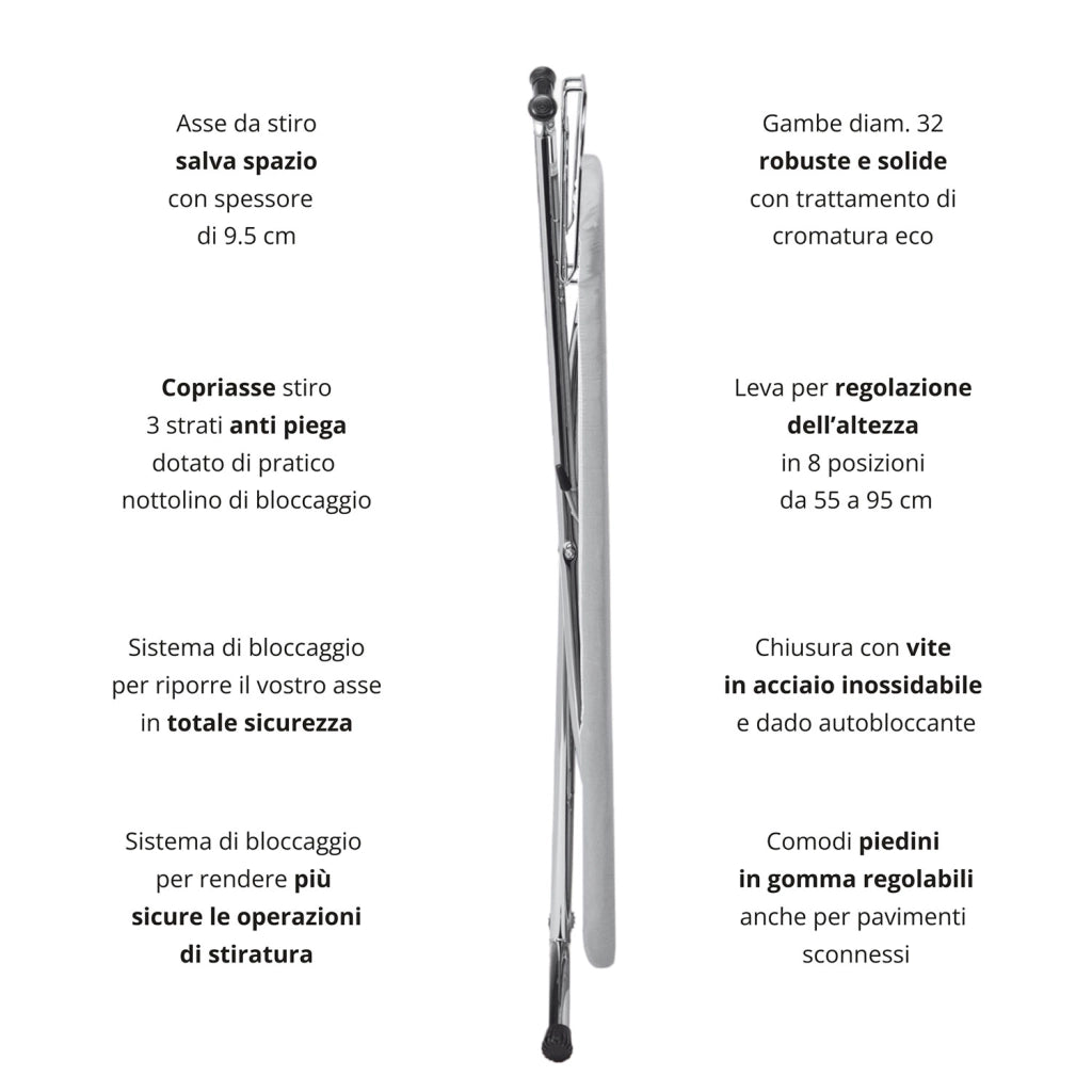 Asse da Stiro Luxor 123x48 cm Area Ignifuga Salvaspazio Altezza Regolabile