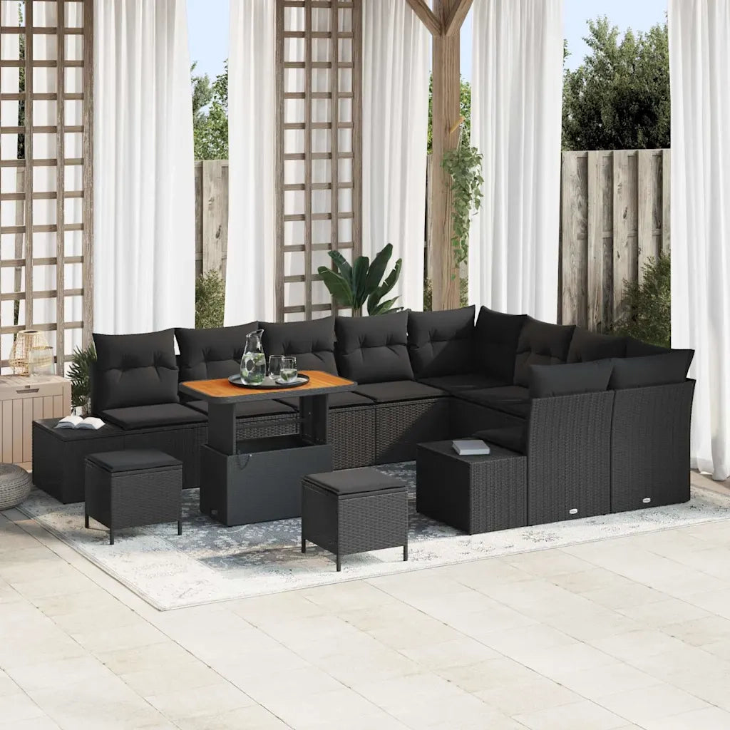 Set Divano da Giardino con cuscino 12 pcs Nero polyrattan