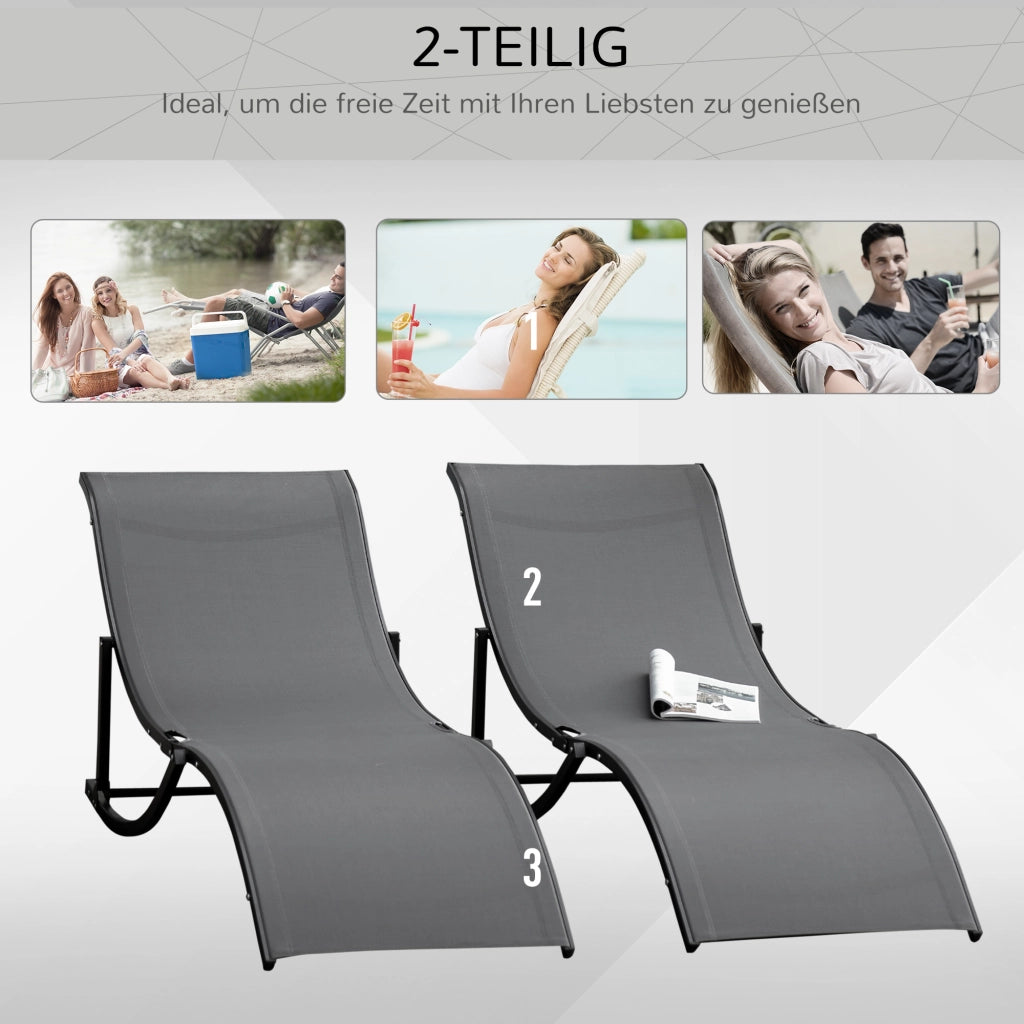 Set 2 Lettini da Giardino ¨C Xylo ¨C Textilene Alluminio Grigio Antracite 165x61x63cm