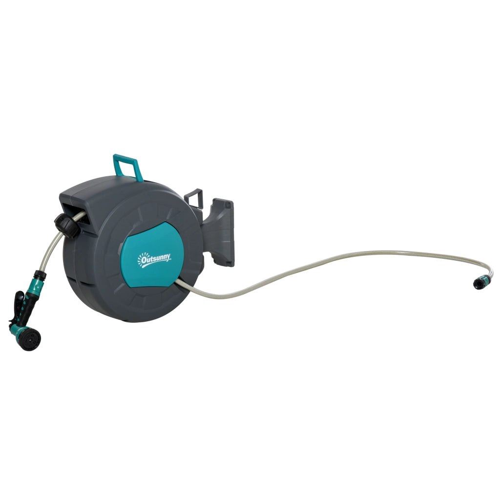 Avvolgitubo automatico da giardino 15+1,4m ¨C Xylo ¨C pivotante 180¡ã con lancia e supporto a muro turchese grigio