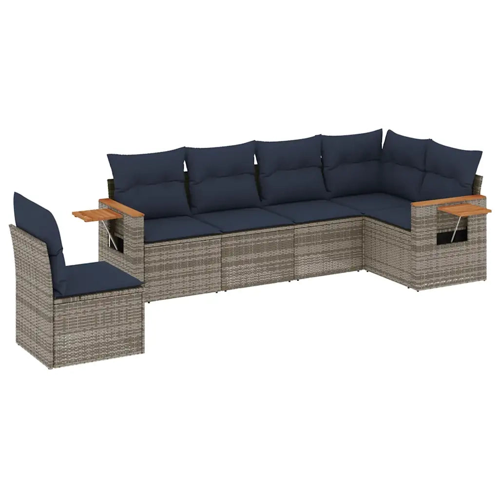 Set Divani da Giardino 6 pz con Cuscini Grigio in Polyrattan 3226859