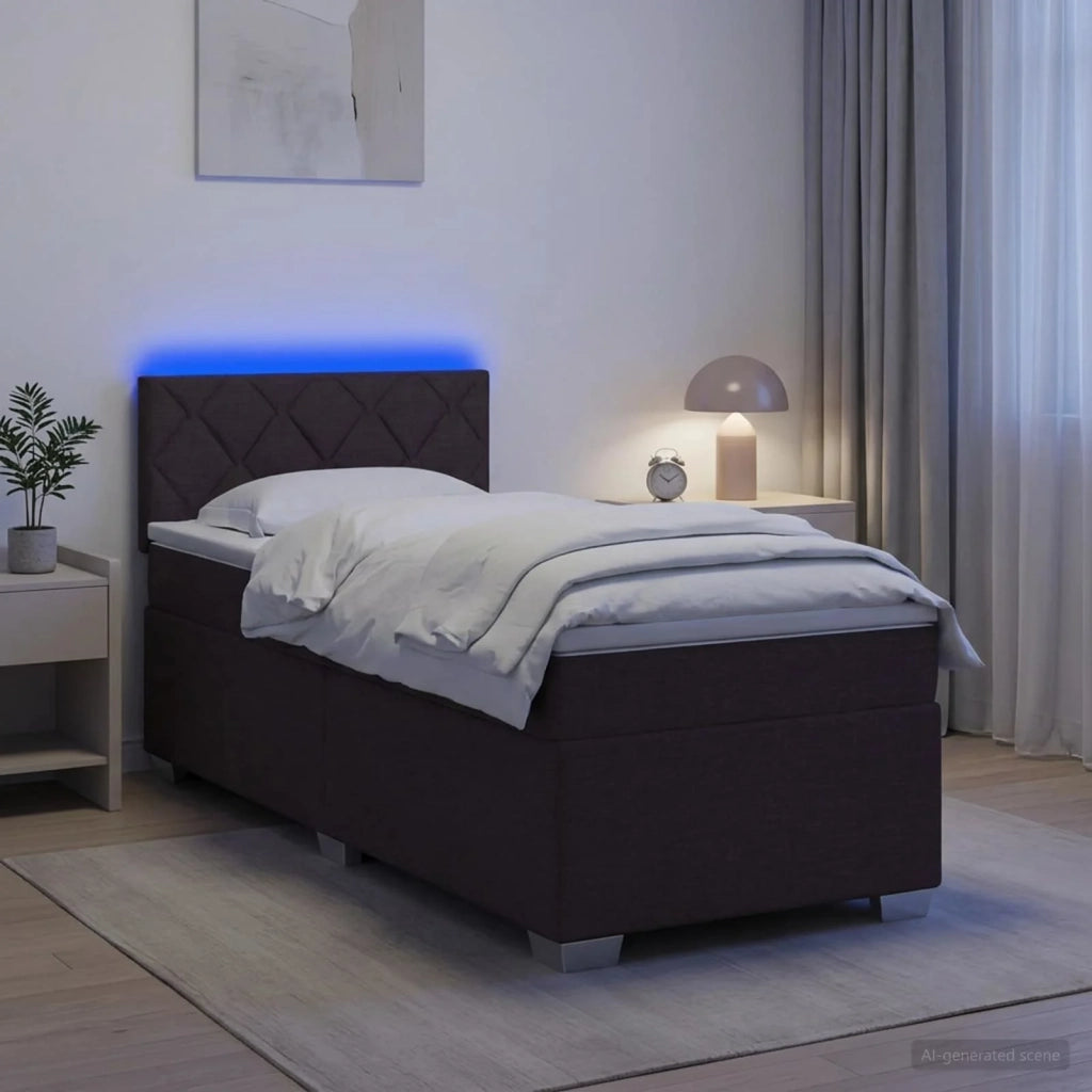 Letto con Box Spring, Materasso e LED Marrone Scuro 90 x 200 cm 3451864