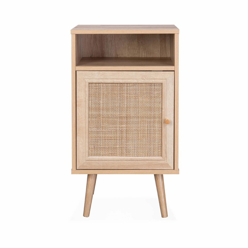 Comodino scandinavo in vimini, marrone naturale