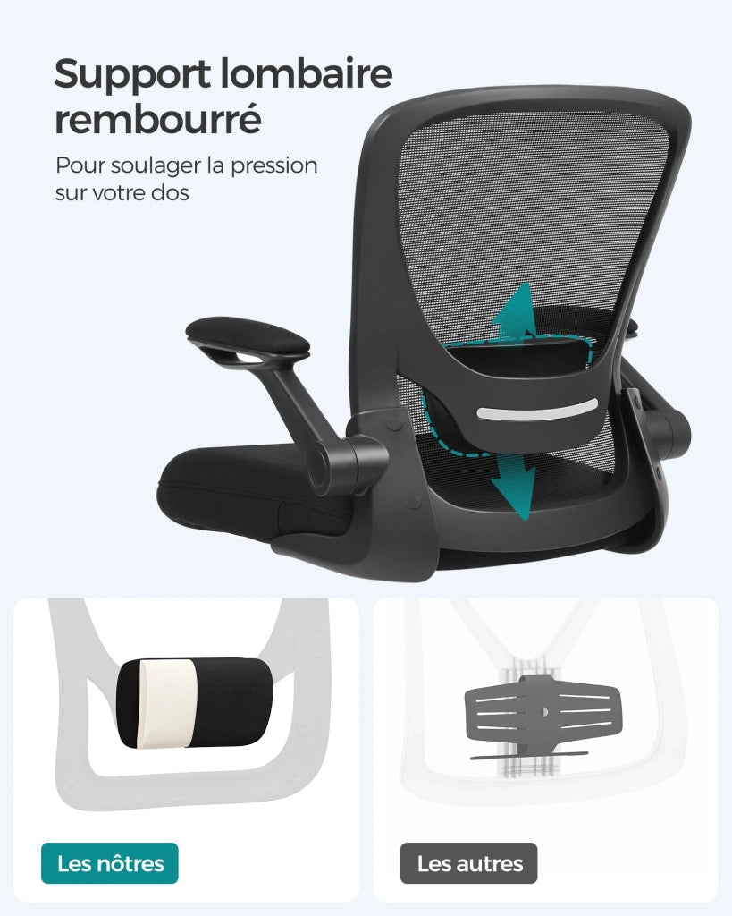 Sedia da ufficio con braccioli pieghevoli sedia da ufficio in tela sedile girevole a 360° supporto lombare regolabile salvaspazio nera 12_0005862