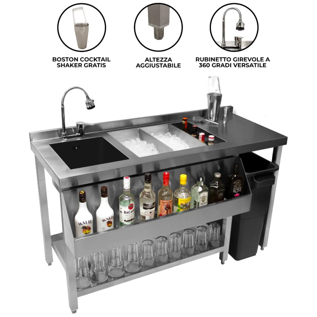Cocktail Station Barman Postazione Bar Bancone Barman Pozzetto Ghiaccio Lavello