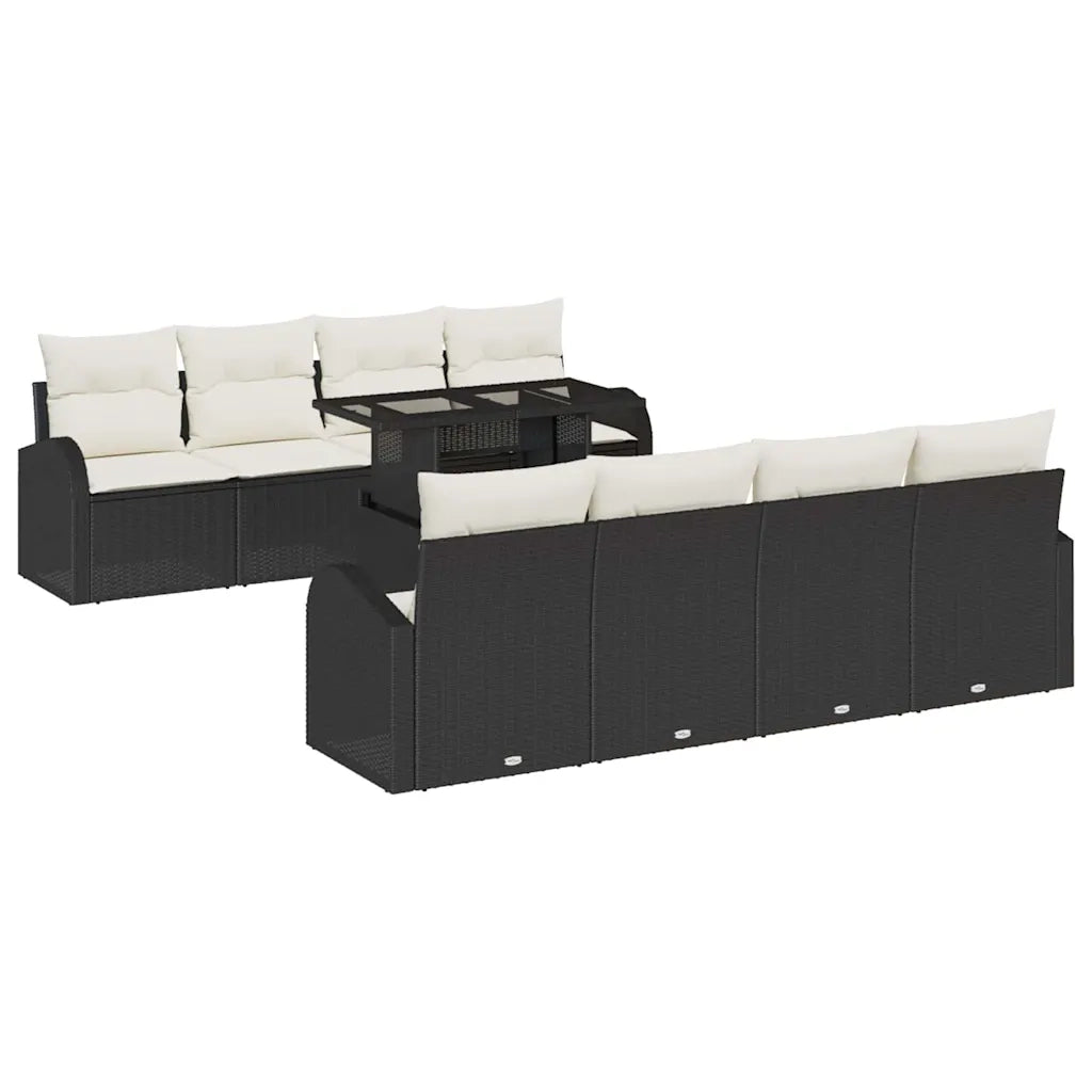 Set Divano da Giardino con cuscino 7 pcs Nero Poly Rattan 3348603