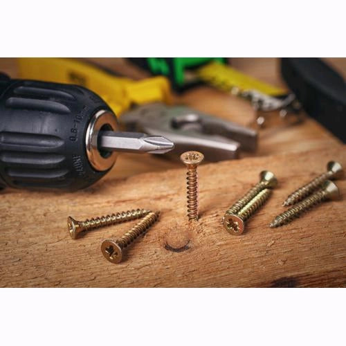 Viti per Legno truciolare Zincate Gialle Testa Piana Svasata Fresata a croce 4x70 mm Conf. 200 pz