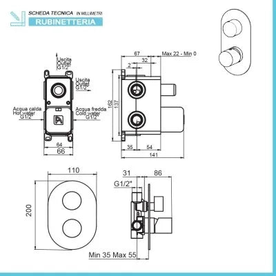 Set doccia incasso completo con soffione 20 slim e kit doccia  Gemma