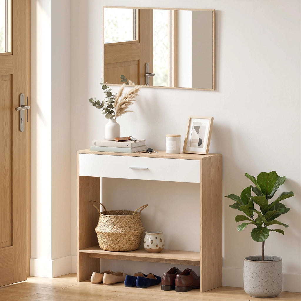 Consolle ingresso con specchio e cassetto ¨C Xylo ¨C legno rovere 91,5x27,9x85,5 cm
