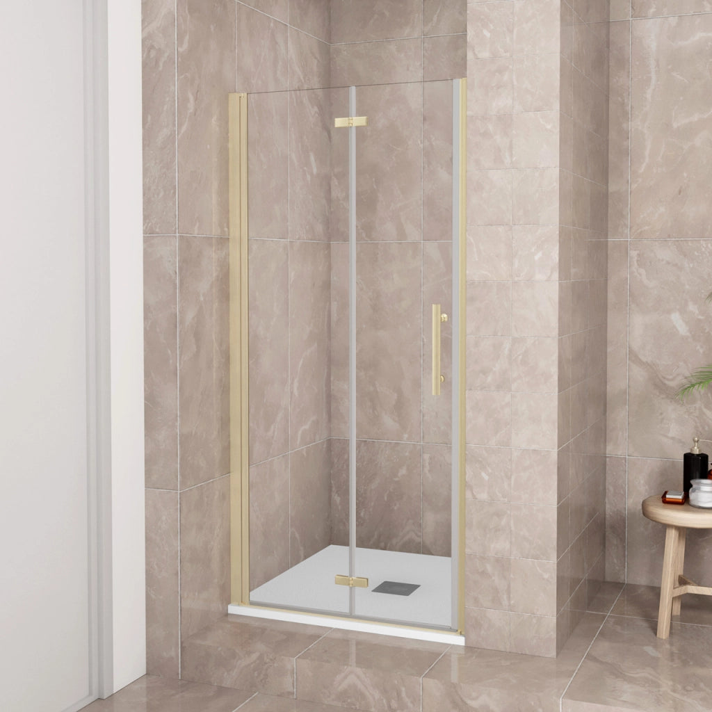 Porta Doccia 100x185 cm Porta Battente Pieghevole in Vetro Temperato Trasparente 6 mm Anticalcare Telaio Dorato Spazzolato
