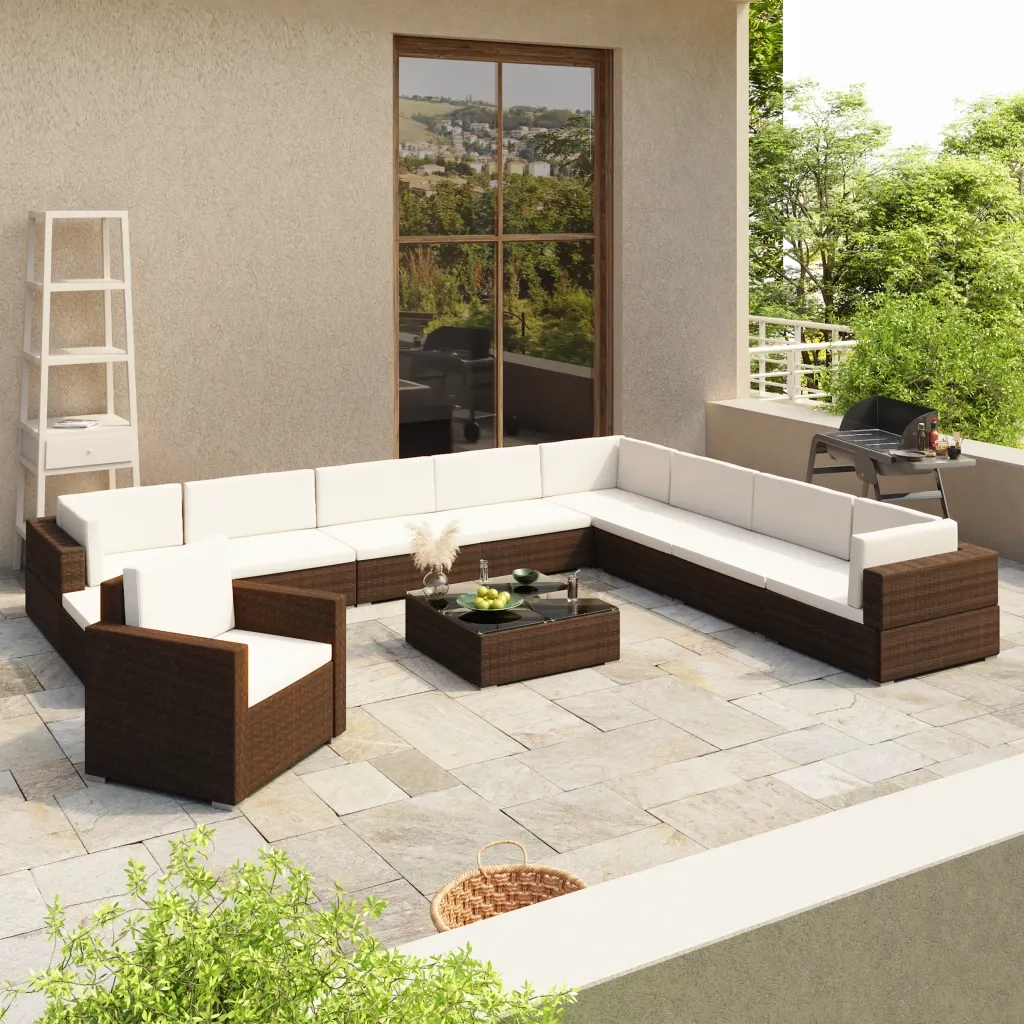 Set Divani da Giardino 12 pz con Cuscini in Polyrattan Marrone 41262