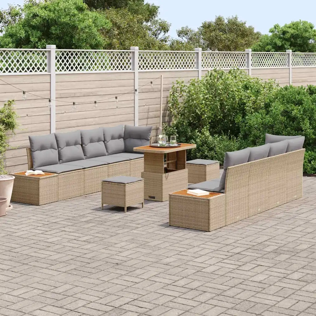 Set Divano da Giardino con cuscino 11 pcs Beige Poly Rattan 3364842