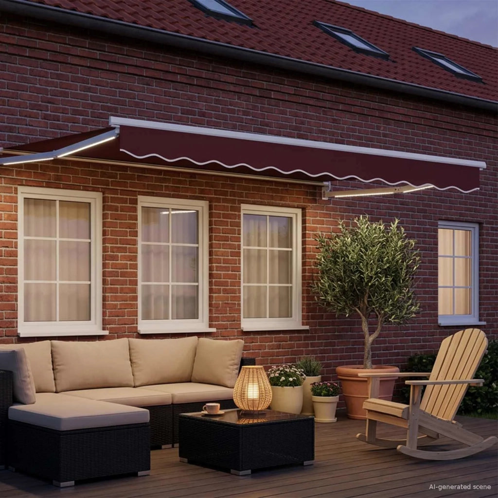 Tenda retrattile manuale con LED-Tenda parasole per balcone Borgogna e Bianco 3 x 2,5 m