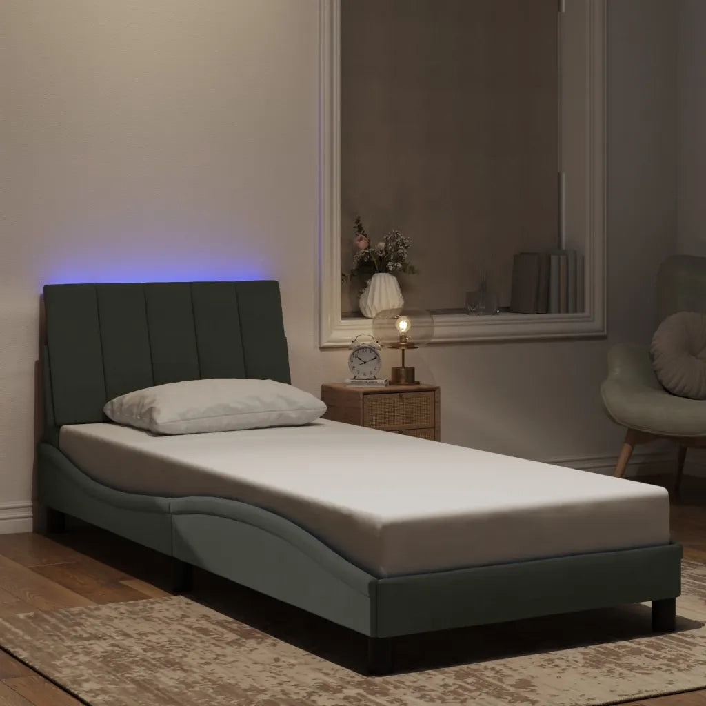 Letto singolo | Letto per adulti | Giroletto con LED senza Materasso Hanko Grigio Chiaro 90x190 cm in Velluto