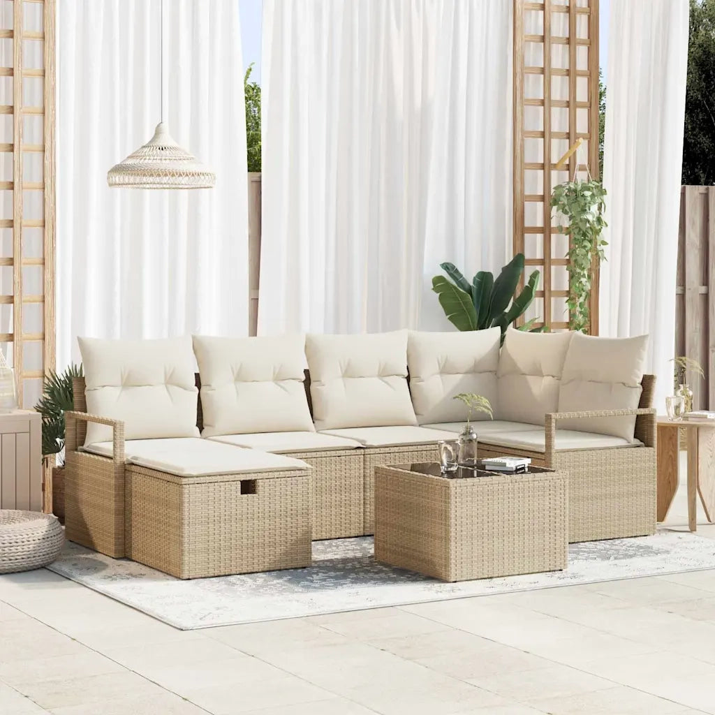 Set di divani con cuscino 7 pcs Beige e Crema polyrattan 3359190