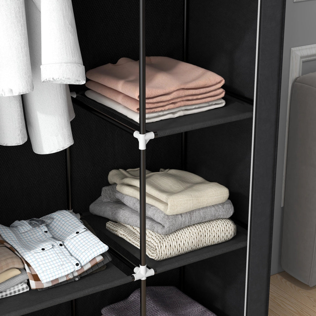 Armadio Guardaroba Portatile con 6 Ripiani e Appendino ¨C Minimal ¨C Nero 103x43x162.5 cm