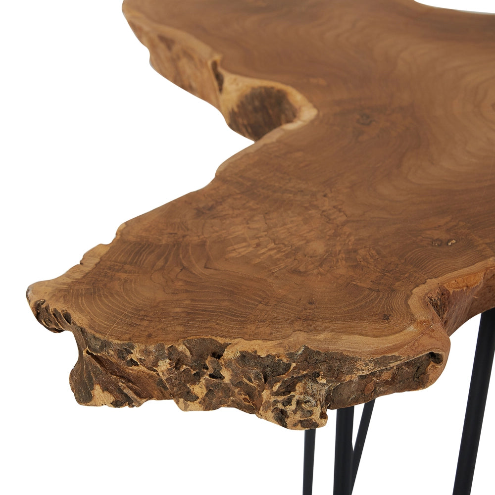 Set di 2 tavoli a nido in marrone scuro Java con Gambe Nere Rustico
