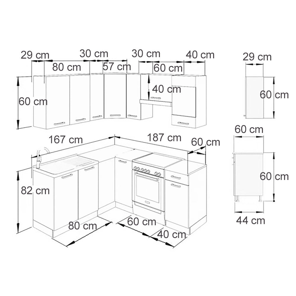 Vicco Cucina angolare completa Bianco/grigio prezioso 187 x 167 cm , PL Marmo
