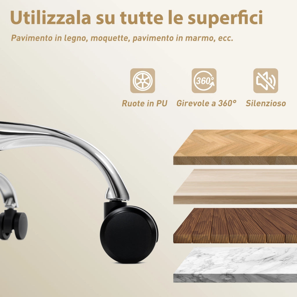 Sedia da Ufficio con Poggiapiedi e Poggiatesta 76x73x117-125 cm in Pelle PU Schiuma e Metallo Bianco Crema