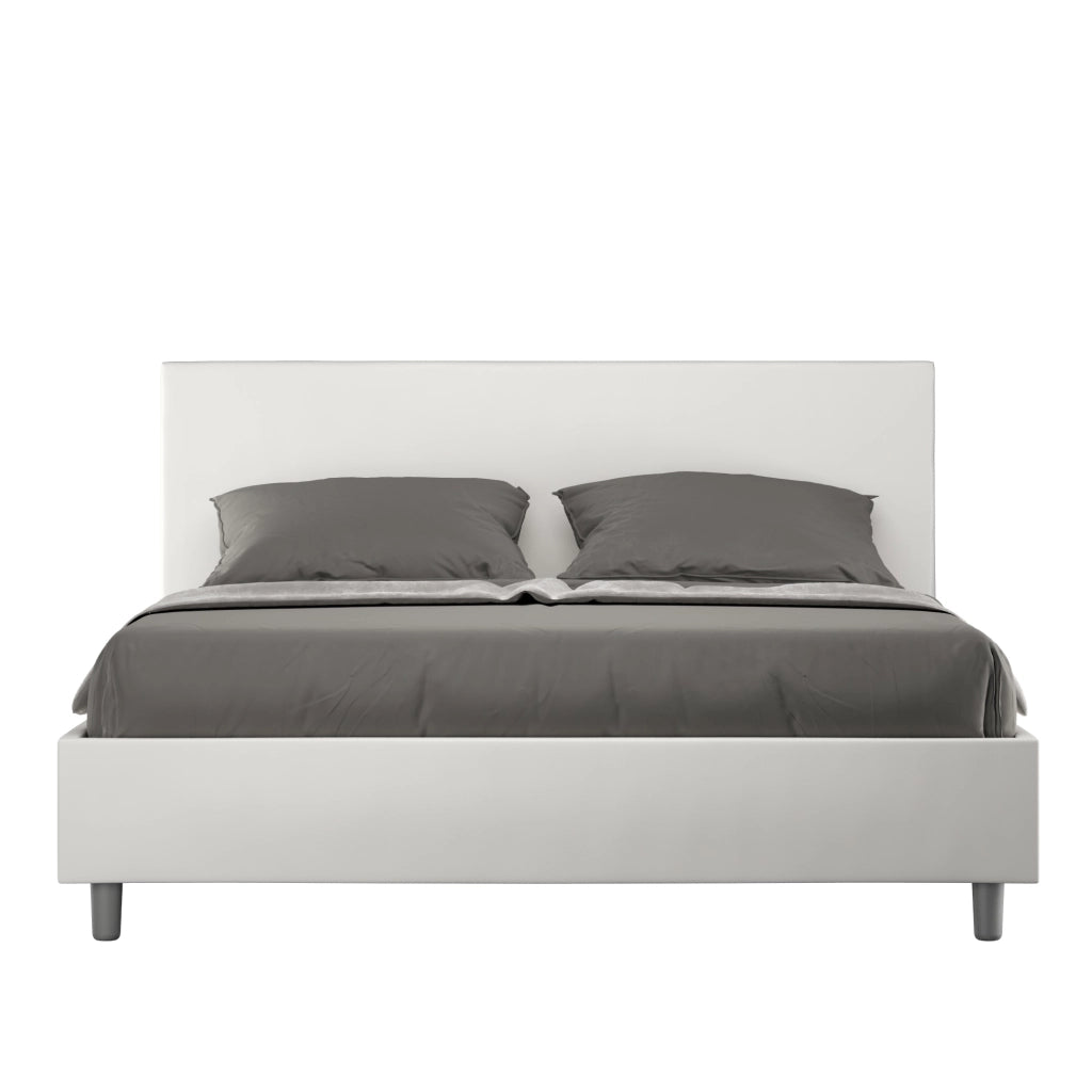 BS COM Letto matrimoniale con rete imbottito 160x200 similpelle bianco