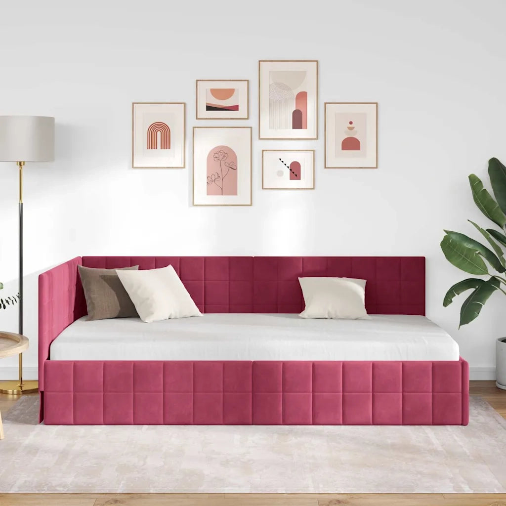 Cornice del letto ad angolo Rosso Vino 90 cm x 200 cm Velluto