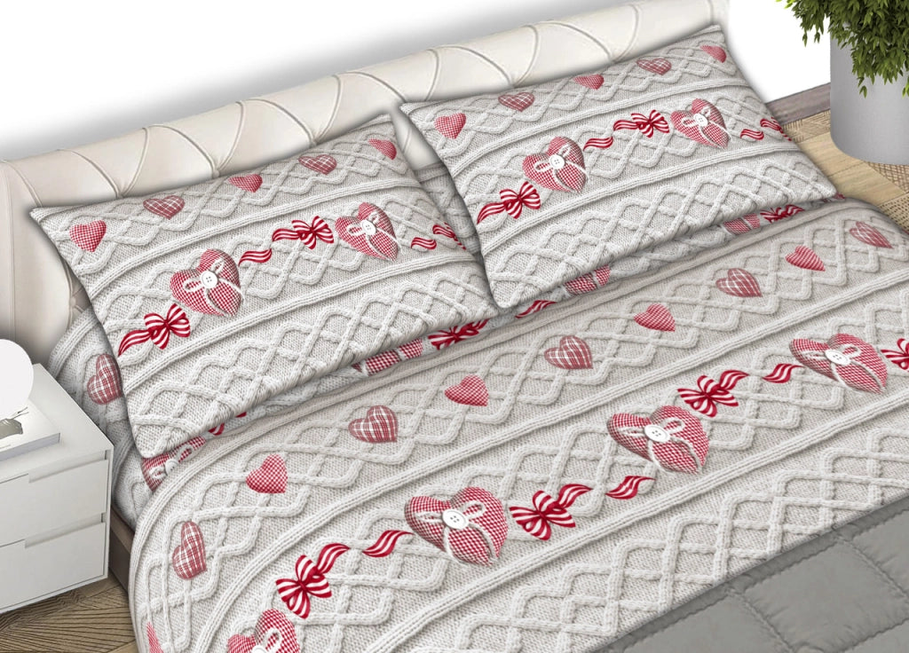 Completo Lenzuola Letto 100% Cotone Made Italy Disegno Cuori CN - Piazza e Mezza - Cuori