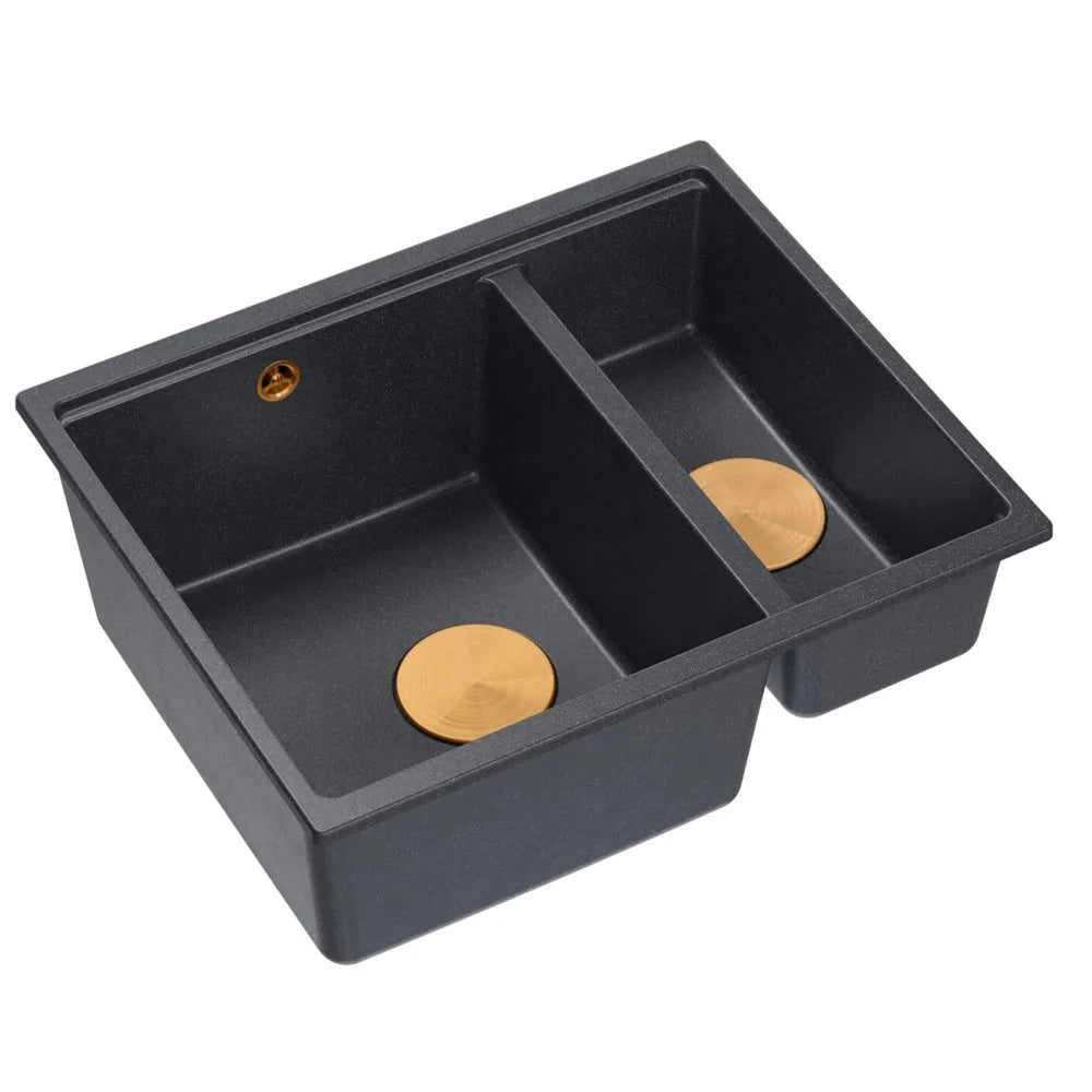 Lavello In Granito Logan 150 Black Metallic Tappo rame spazzolato