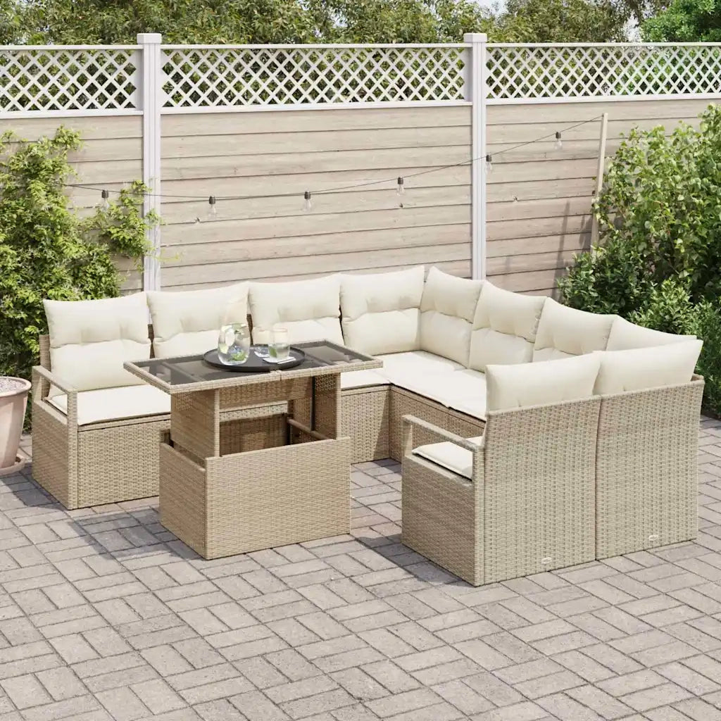 Set Divano da Giardino 9 pcs Beige e Crema polyrattan 3348797