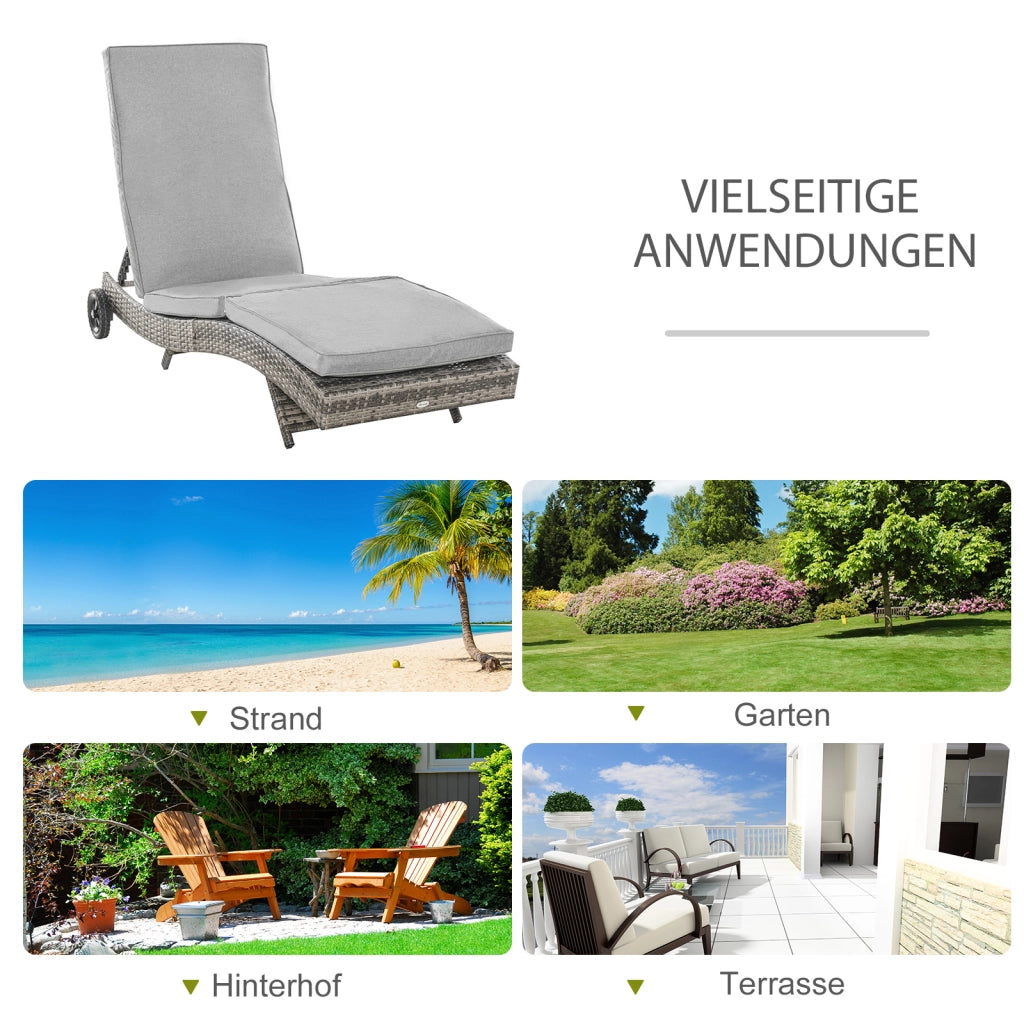 Lettino da giardino polyrattan con cuscini regolabile 5 posizioni ¨C zephmum ¨C grigio metallo 207x70x70 cm