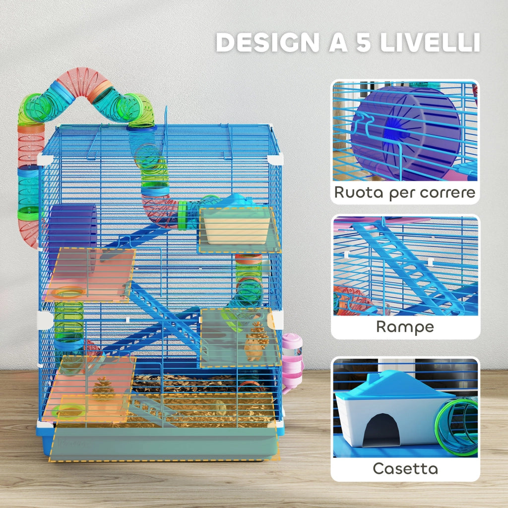 Casetta per Criceti a 5 Livelli con Tubi e Accessori ¨C Minimal ¨C 46x30x58 cm