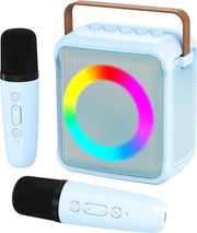 Impianto di karaoke con macchina karaoke portatile, luce LED e effetti di alterazione vocale - regalo ideale per bambini ragazzi dai 3 ai 18 anni con 2 microfoni