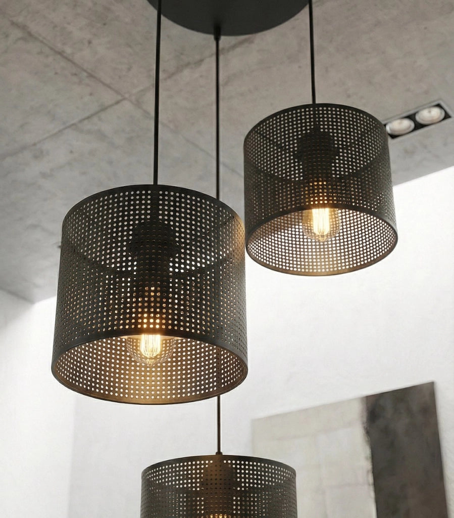 Lampada sospesa LUX 3xE27 nera cilindrica Emibig