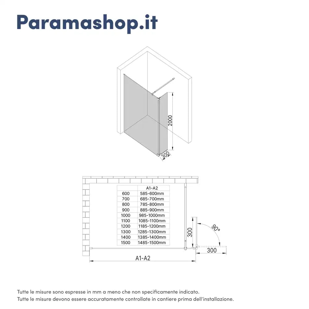 Anta girevole paraspruzzi 30cm vetro trasparente profili cromati | Naxos