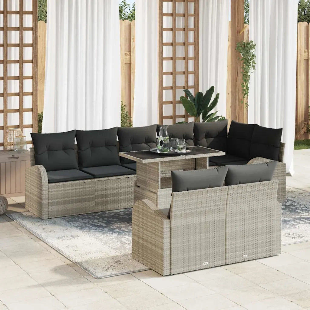 Set Divano da Giardino 9 pcs Grigio chiaro polyrattan