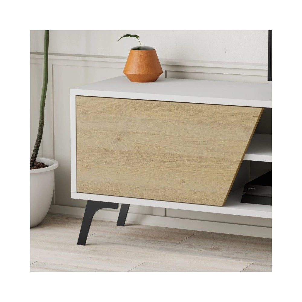 Mobile porta Tv Fiona 180X35,6X48 con mensola a parete colore bianco rovere