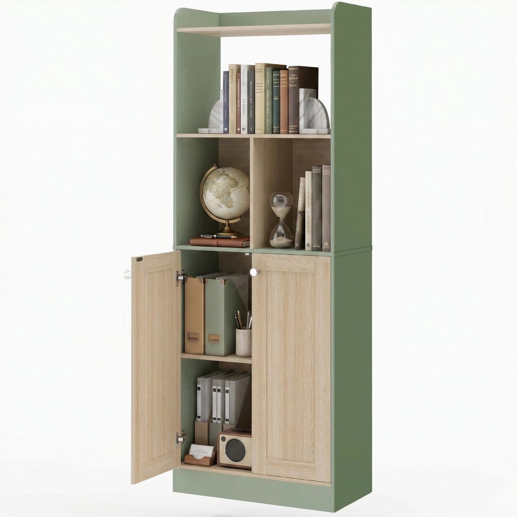 Libreria con 2 ante ¨C zephmum ¨C verde e legno naturale 60x30x161