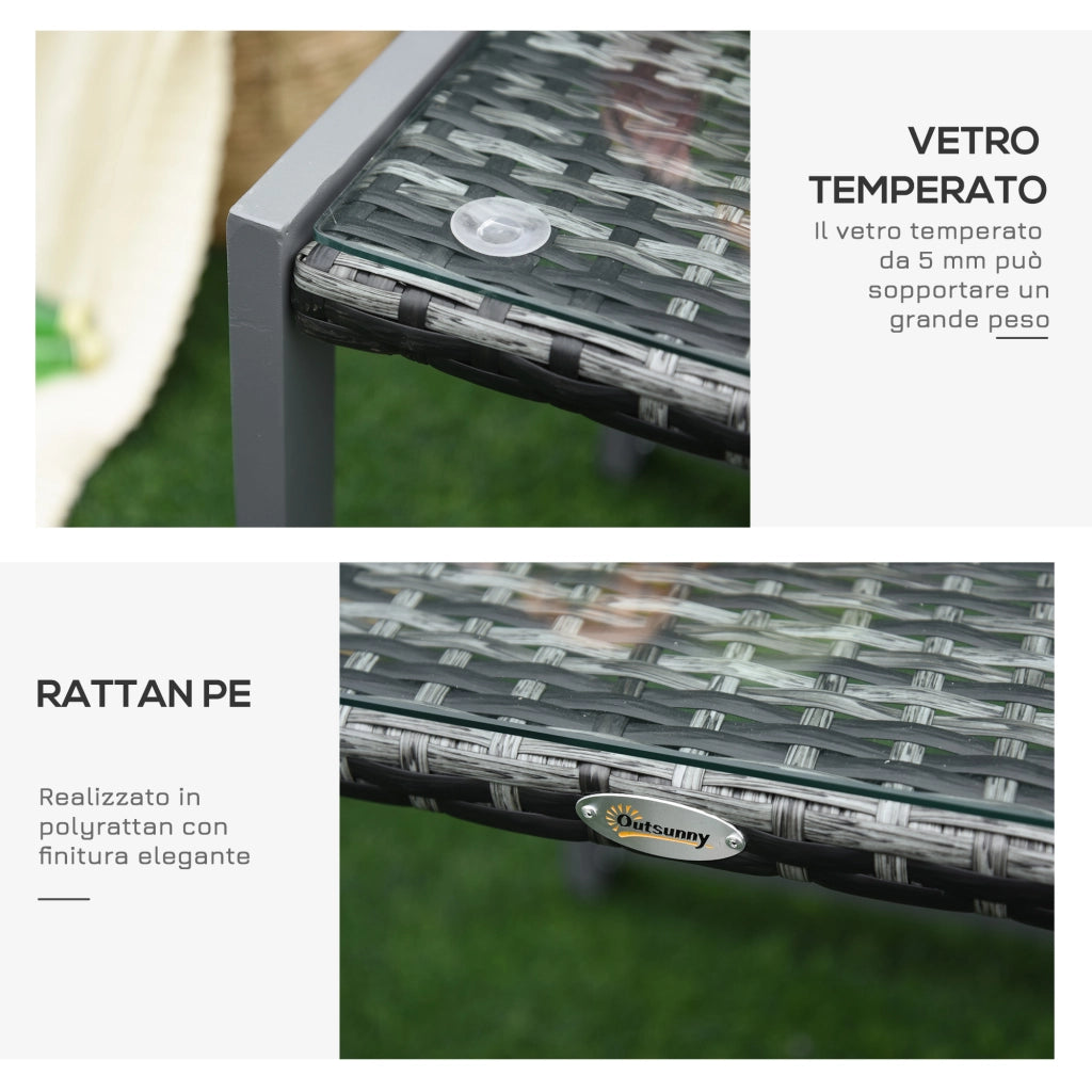 Tavolino da Caff¨¨ da Giardino in Rattan con Piano in Vetro Temperato ¨C zephmum ¨C Bianco 60x60x45