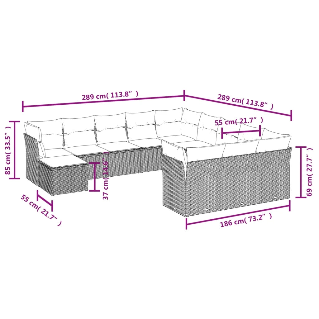 Set Divani da Giardino 12 pz con Cuscini Beige in Polyrattan 3250468